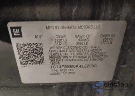 2019 Chevrolet Sonic Premier Auto from USA, damaged, VIN 1G1JF5SB0K4122506